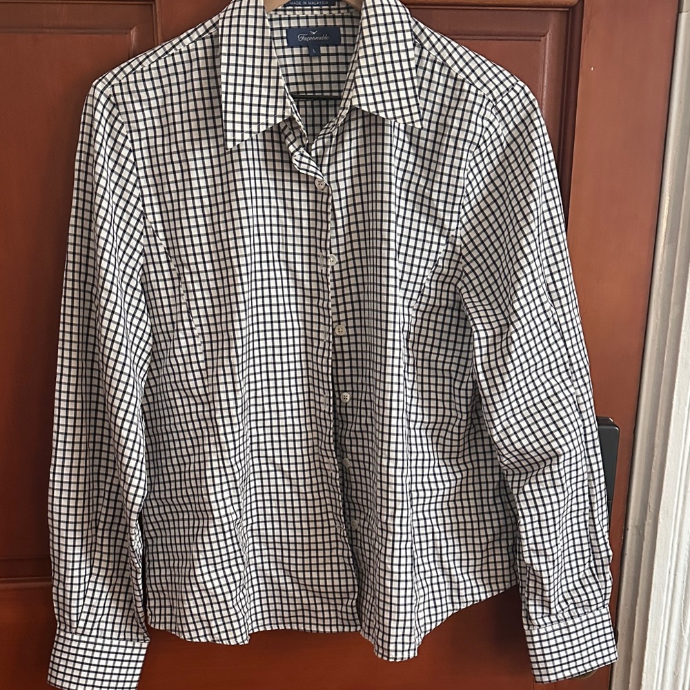 Façonnable Men’s Navy and White Checkered Shirt